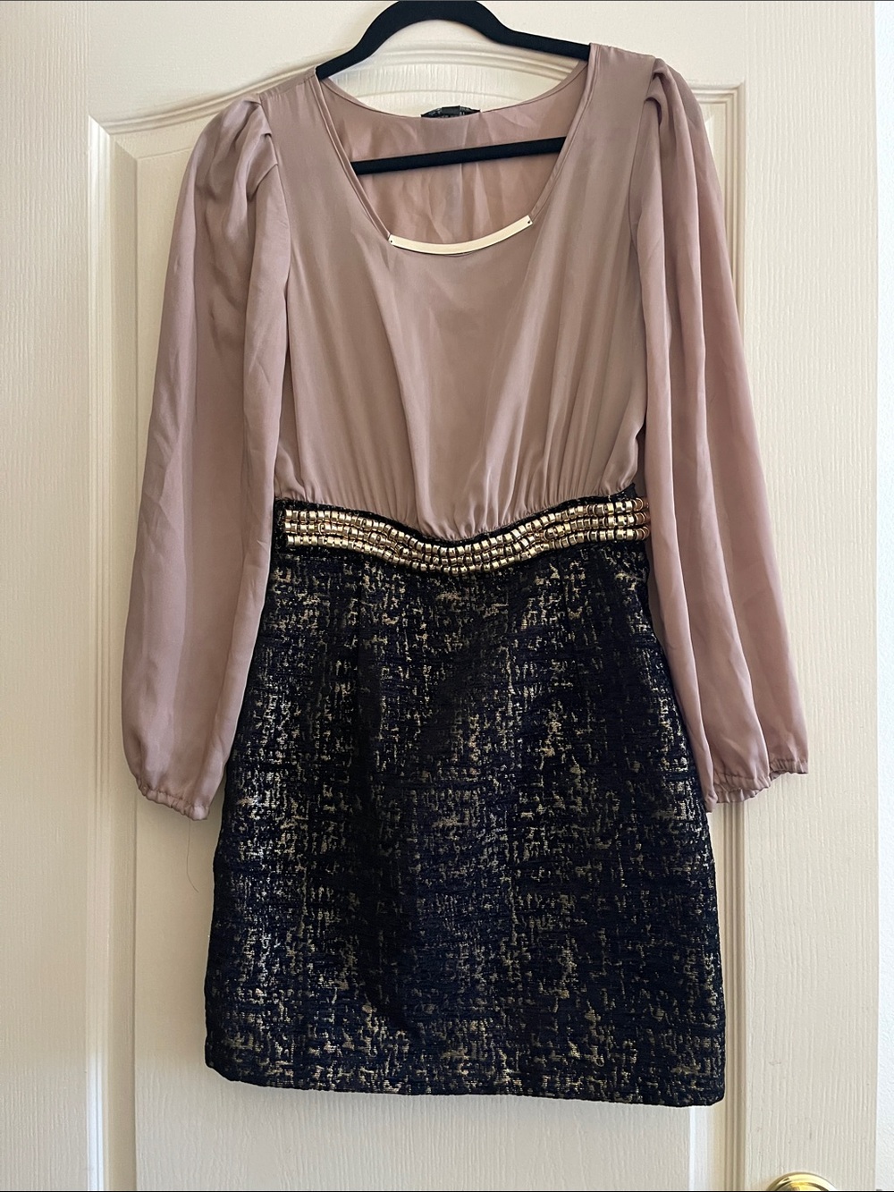Peppe Peluso Mauve and Black-Gold Two-Tone Long Sleeve Dress